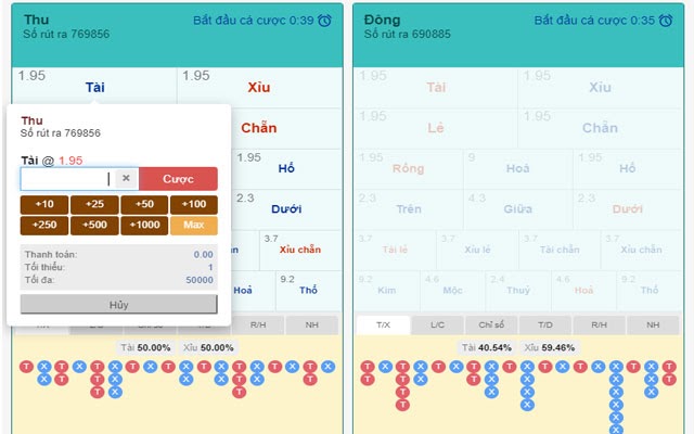 Giao diện vé cược Keno Five88